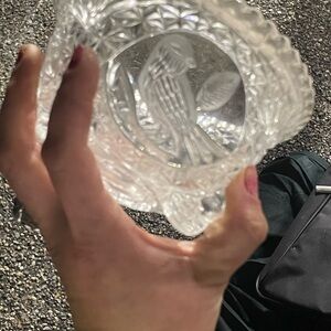 Vintage Hofbauer Byrde Crystal Bowl: Etched Bird Motif, German Collectible